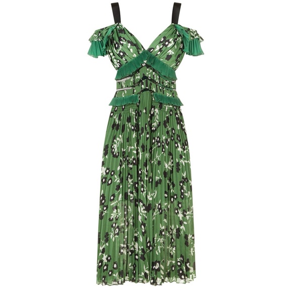 Self Portrait Green Floral ‘Cold Shoulder’ Dress - Picture 3 of 8